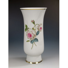 Vase, Weiße Rose, vielblättrig, purpur Kern, bunt, Goldfaden bzw. Goldreifen, H 24 cm