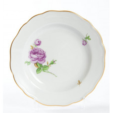 Teller, Rosenmalerei, violette Rose, vielblättrig, bunt, Goldrand, ø 16 cm