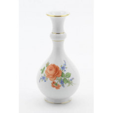 Vase, Rote Rose mit Vergißmeinnicht, bunt, Goldrand, H 16 cm