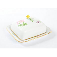 Butterdose 2-teilig, Blume 1 mitte, bunt, Goldrand, L 16,5 cm