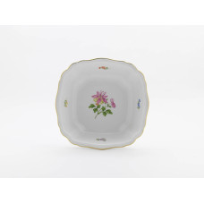 Sch&uuml;ssel, eckig, Blume 1 mitte, bunt, Goldrand, L 21 cm