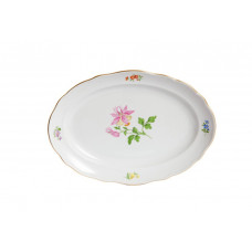 Platte, oval, Blume 1 mitte, bunt, Goldrand, L 28,5 cm