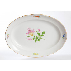 Platte, oval, Blume 1 mitte, bunt, Goldrand, L 42 cm