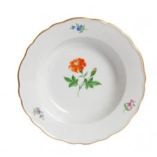 Suppenteller, Blume 1 mitte, bunt, Goldrand, ø 24 cm