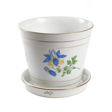 Blumentopf, Blume 1 mitte, bunt, Goldrand, H 19 cm