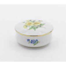 Dose, Blume 1 mitte, bunt, Goldrand, ø 7 cm