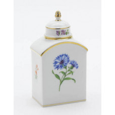 Teedose, Blume 1 mitte, bunt, Goldrand, H 14 cm
