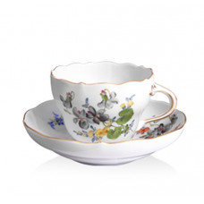 Kaffeetasse m.U., Blume 2 mitte, bunt, Goldrand, V 0,20 l