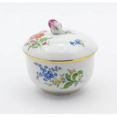 Zuckerdose, Blume 2 mitte, bunt, Goldrand, ø 10 cm