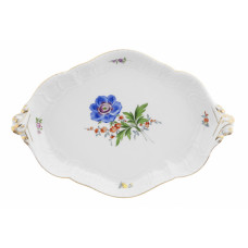 Beilageschale oval, Blume 2 mitte, bunt, Goldrand, 29x20 cm