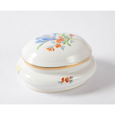 Dose, Blume 2 mitte, bunt, Goldrand, L 12 cm