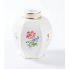 Teedose, Blume 2 mitte, bunt, Goldrand, 12,5 cm