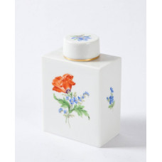 Teedose, Blume 2 mitte, bunt, Goldrand, H 10,9 cm