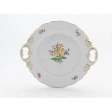 Platte m.H., Blume 2 mitte, bunt, Goldrand, L 30 cm