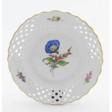 Teller, durchbr., Blume 2 mitte, bunt, Goldrand, ø 15 cm