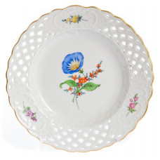 Teller, durchbr., Blume 2 mitte, bunt, Goldrand, ø 19 cm