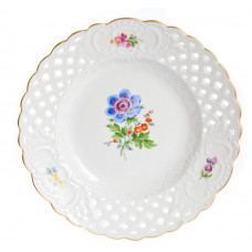 Teller, durchbr., Blume 2 mitte, bunt, Goldrand, ø 21 cm