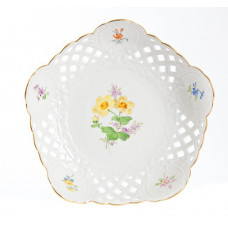 Schale, durchbr., Blume 2 mitte, bunt, Goldrand, ø 23 cm