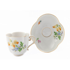 Tasse m.U., Blume 2 mitte, bunt, Goldrand, 0,15 l