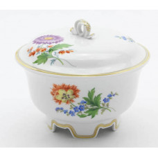 Keksdose, Blume 2 mitte, bunt, Goldfaden stark u. schwach, 17,5 cm