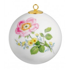 Kugel, Vintage Blume 2,mitte, Motiv - Heckenrose,Goldrand, ø 5 cm