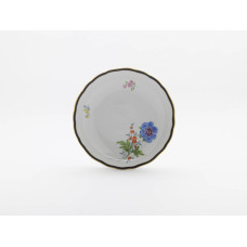 Beilageschale rund, Blume 2 schräg,bunt,königsblauer Reifen glas.,Goldrd.u.Goldanschlußfd., ø 20,5 cm