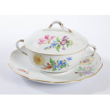 Suppennapf 3tlg., Blume 3 mitte, bunt, Goldrand, 0,25 l