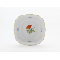 Sch&uuml;ssel, eckig, Blume 3 mitte, bunt, Goldrand, L 21 cm