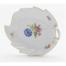 Konfektblatt, Blume 3 mitte, bunt, Goldrand, L 22 cm