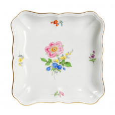 Beilageschale viereckig, Blume 3 mitte, bunt, Goldrand, L 17,5 cm