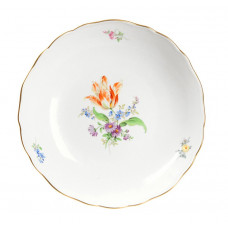 Beilageschale rund, Blume 3 mitte, bunt, Goldrand, ø 20,5 cm