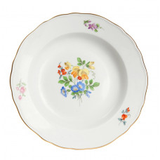 Teller, tief, Blume 3 mitte, bunt, Goldrand, ø 20 cm