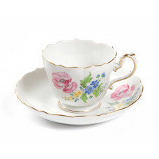 Tasse m.U., Blume 3 mitte, bunt, Goldrand, V 0,15 l