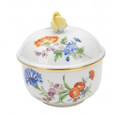 Zuckerdose, Blume 3 mitte, bunt, Goldrand, Ø 9 cm