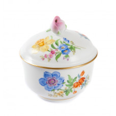 Zuckerdose m.A., Blume 3 mitte, bunt, Goldrand, 7,5 cm