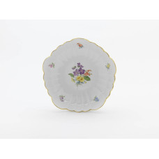 Beilageschale flügelförmig, Blume 3 mitte, bunt, Goldrand, 20 cm