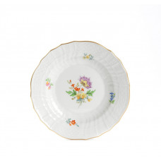 Teller,flach, Blume 3 mitte, bunt, Goldrand, 16 cm
