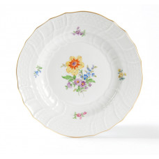 Teller, Blume 3 mitte, bunt, Goldrand, 18,5 cm