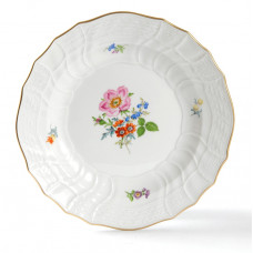 Teller,flach, Blume 3 mitte, bunt, Goldrand, 21 cm