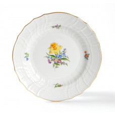 Speiseteller, Blume 3 mitte, bunt, Goldrand, 25,5 cm