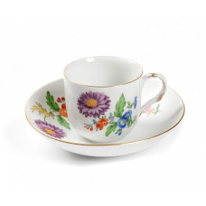 Kaffeetasse m.U., Blume 3 mitte, bunt, Goldrand, 0,2 l