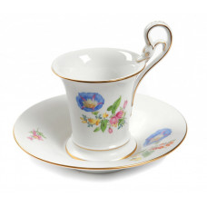 Kaffeetasse m.U., Blume 3 mitte, bunt, Goldrand, 0,09 l