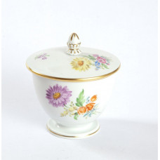 Zuckerdose, Blume 3 mitte, bunt, Goldrand, 10 cm