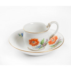 Mokkatasse m.U., Blume 3 mitte, bunt, Goldrand, 0,09 l