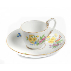Tasse m.U., Blume 3 mitte, bunt, Goldrand, 0,05 l