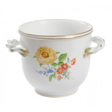 Blumentopf, Blume 3 mitte, bunt, Goldrand, H 11 cm