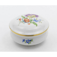 Dose, Blume 3 mitte, bunt, Goldrand, ø 9 cm