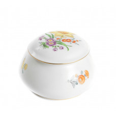 Dose, Blume 3 mitte, bunt, Goldrand, ø 7 cm