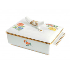 Dose, Blume 3 mitte, bunt, Goldrand, 12x8,5 cm