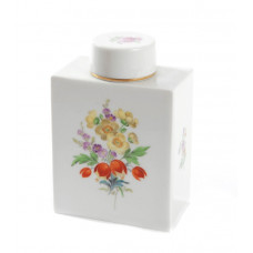 Teedose, Blume 3 mitte, bunt, Goldrand, H 10,9 cm